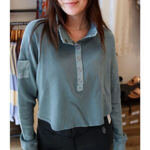 Free People Movement So Fly Henley Layer Green Blue size M long Sleeve